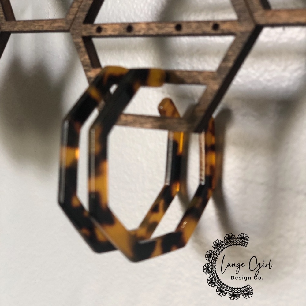 Beautiful Handmade Tortoise Shell Patterned Oversized Octagonal Large Hoops
